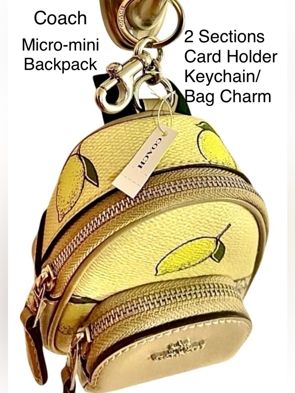 Coach CardHolder/KeyChain/BagCharm ADORABLE Lemon Micro-Mini Backpack NWT